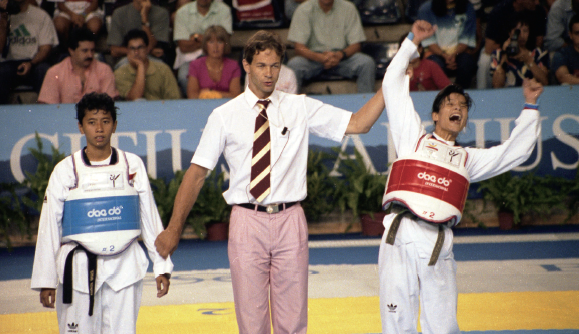 我國跆拳道好手羅月英勇奪金牌。