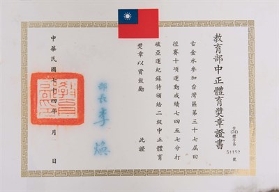 古金水1985年二級中正體育獎章證書(四)