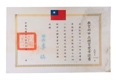 古金水1986年二級中正體育獎章證書(二)