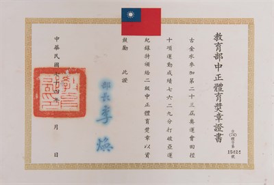 古金水1985年二級中正體育獎章證書(三)
