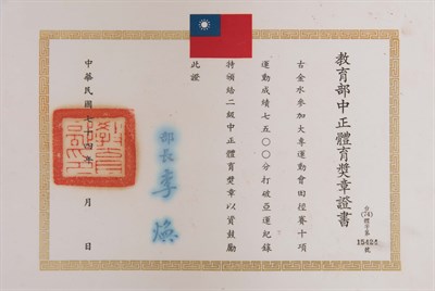 古金水1985年二級中正體育獎章證書(二)
