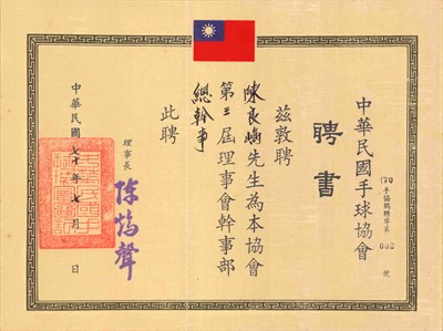 陳良嶋1981年中華民國手球協會聘書