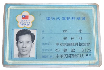楊秋河1982年國家級運動教練證