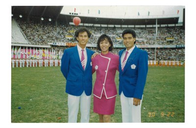馬君萍「1990第11屆北京亞洲運動會」與古金水、李福恩合照